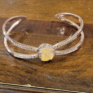 Chloe + Isabel Silver and Gold Cuff Bracelet with Crystal Accents